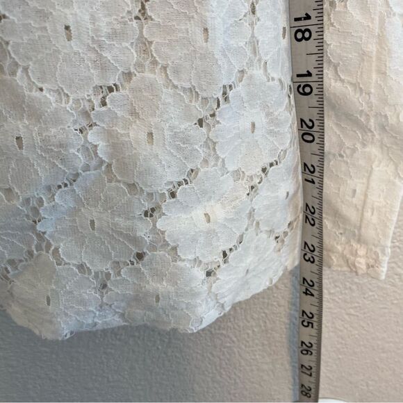 LOFT white lace crochet semi sheer crewneck blouse
top cotton nylon beachy M - Picture 4 of 9